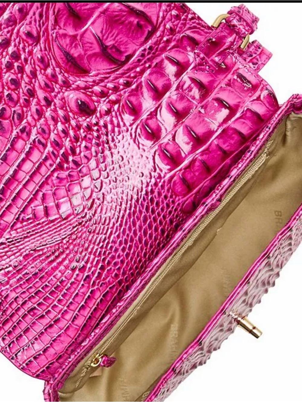 Brahmin Fuchsia Croc-Embossed Leather Crossbody with Gold Hardware - Picture 2 of 7